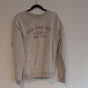 Beige Crewneck Sweater with New York City Print